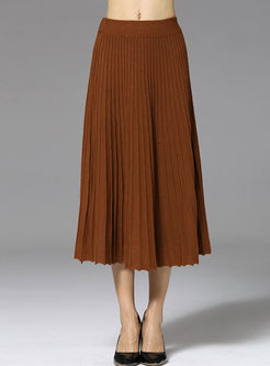 Brief Elastic Waist Knitted A-line Pleated Skirt