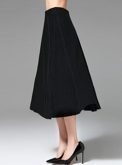 Black Elastic Waist Big Hem Knitted Skirt