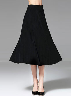 Black Elastic Waist Big Hem Knitted Skirt