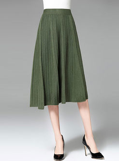 Green Elastic Waist Big Hem Knitted Skirt