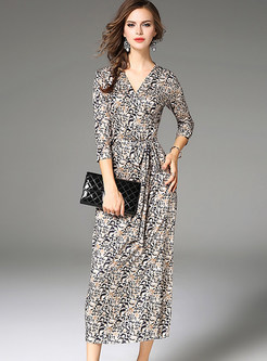 Fashion Leopard-print V-neck Maxi Dress
