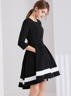 Party Monochrome Asymmetric Hem A-line Dress