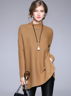 Brown Bat Sleeve Loose Pullover Sweater