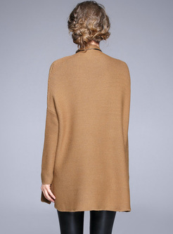 Brown Bat Sleeve Loose Pullover Sweater