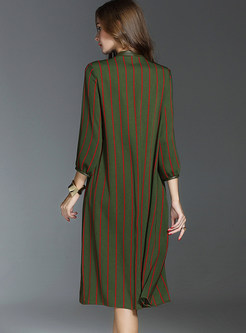 Green Brief Vertical Striped High Waist Shift Dress