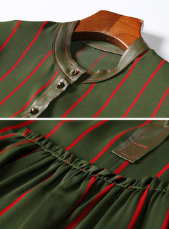 Green Brief Vertical Striped High Waist Shift Dress