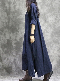 Blue Casual Asymmetric Hem Split Maxi Dress