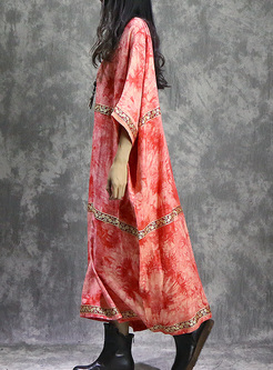 Ethnic Print Bat Sleeve Oversized Maxi Dress