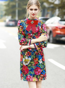 Fashion Bow-front Floral Shift Dress