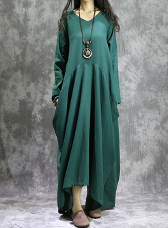Green Casual Oversized Asymmetric Maxi Dress