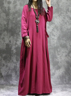 Red Brief Asymmetric Long Sleeve Maxi Dress