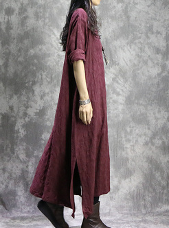 Red Casual Asymmetric Hem Split Maxi Dress