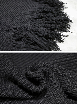 Black Oversized Bat Sleeve Tassel Knitted Dress