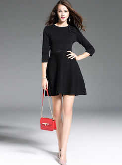 Brief Bowknot Slim A-line Knitted Dress