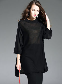 Loose Batwing Sleeve Slit Knitted Sweater