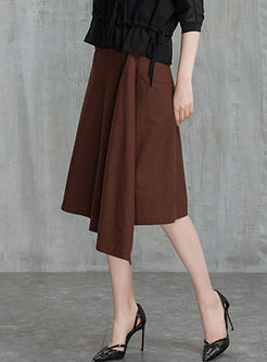 Pure Color Asymmetry Hem A-line Skirt