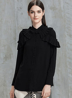 Black Sweet Stand Collar Long Sleeve Blouse