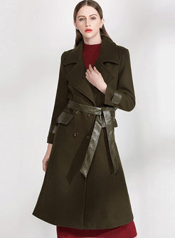Chic Notched Neck Long Sleeve Belt Trench Coat