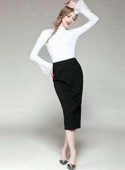 Sweet Stand Collar Flare Sleeve Slim Knitted Top