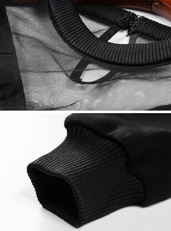 Tassel Stitching See Through Long Sleeve Hoodie