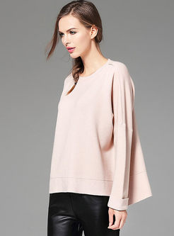 Causal Long Sleeve Slit Knitted Top