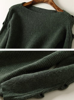 Stylish Slash Neck Long Sleeve Knitted Sweater