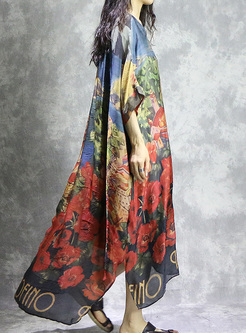 Casual Floral Print Bat Sleeve Oversized Maxi Dress