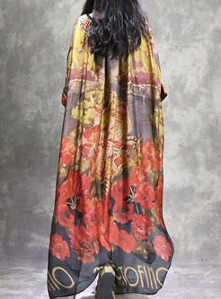 Street Floral Print Bat Sleeve Oversized Maxi Dress