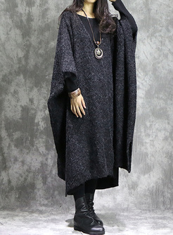 Grey Bat Sleeve Oversized Woolen Coat