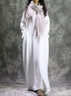 White Brief Asymmetric Long Sleeve Maxi Dress