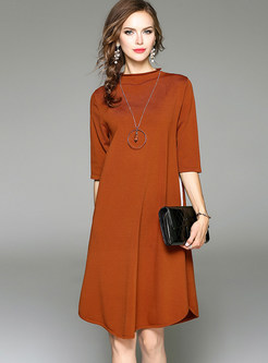 Brown Brief Half Sleeve Knitted Dress