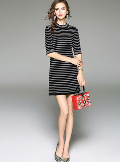 Brief Embellished Striped Knitted Dress
