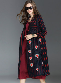 Black Stylish Vertical Striped Heart Print Coat