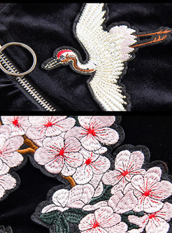 Brief Striped Embroidery Velvet Jacket