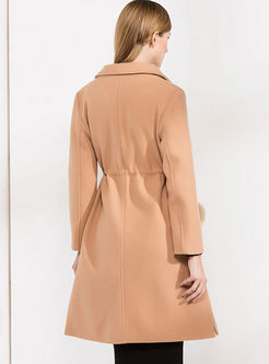 Fashionable Lacing Long Sleeve Wool Trench Coat