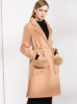 Fashionable Lacing Long Sleeve Wool Trench Coat