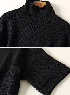 Hollow Out Turtle Neck Three Quarters Sleeve Sweater