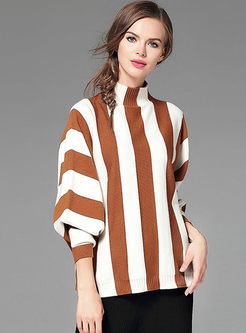 Striped Jacquard Loose Batwing Sleeve Knitted Sweater