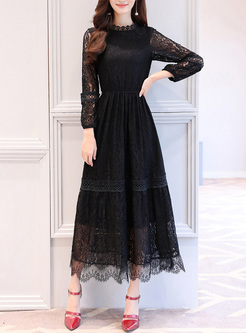 Black Sexy Lace Perspective Maxi Dress
