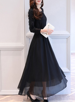 Elegant Falbala Sleeve Waist Maxi Dress