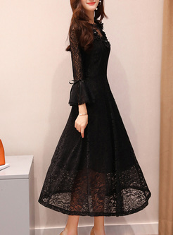 Party Lace Stereoscopic Flower A-line Dress