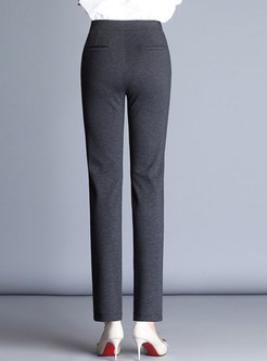 Grey High Waist Elastic Straight Pants