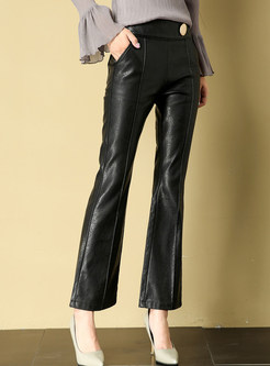 Stylish Leather Black Flare Pants