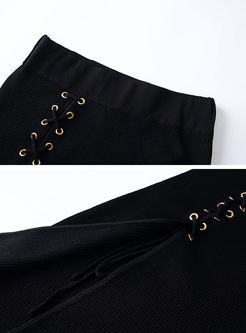 Black Sexy High Split Knitted Bodycon Skirt