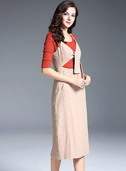 Slim Half Sleeve Knitted Top & Stylish Sleeveless Braces Dress