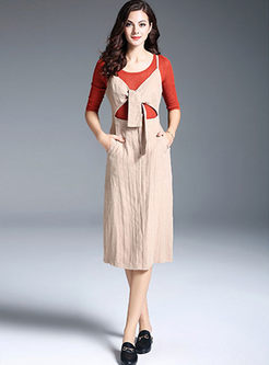 Slim Half Sleeve Knitted Top & Stylish Sleeveless Braces Dress