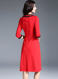 Red Hit Color Nail Drill Skater Dress