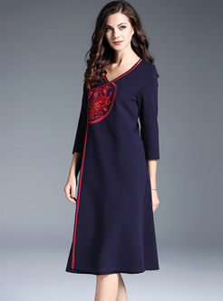 Ethnic Embroidered Loose Cotton Shift Dress