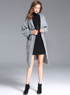 Stylish Loose Hooded Long Sleeve Knitted Coat