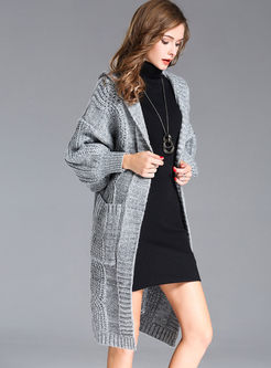 Stylish Loose Hooded Long Sleeve Knitted Coat